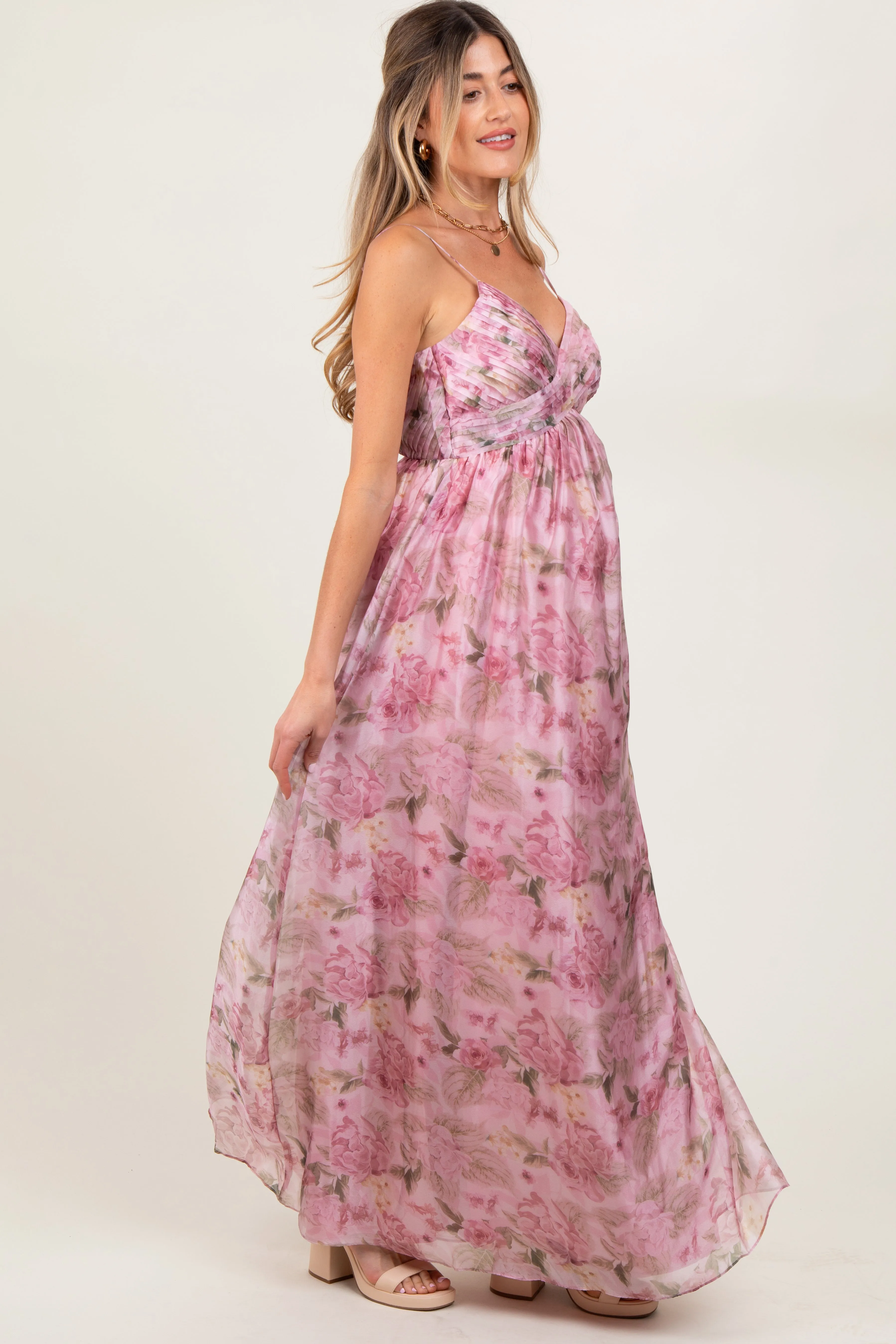 Pink Multi Floral Print Sleeveless Maternity Maxi Dress sold by Pinkblush product image thumbnail 3