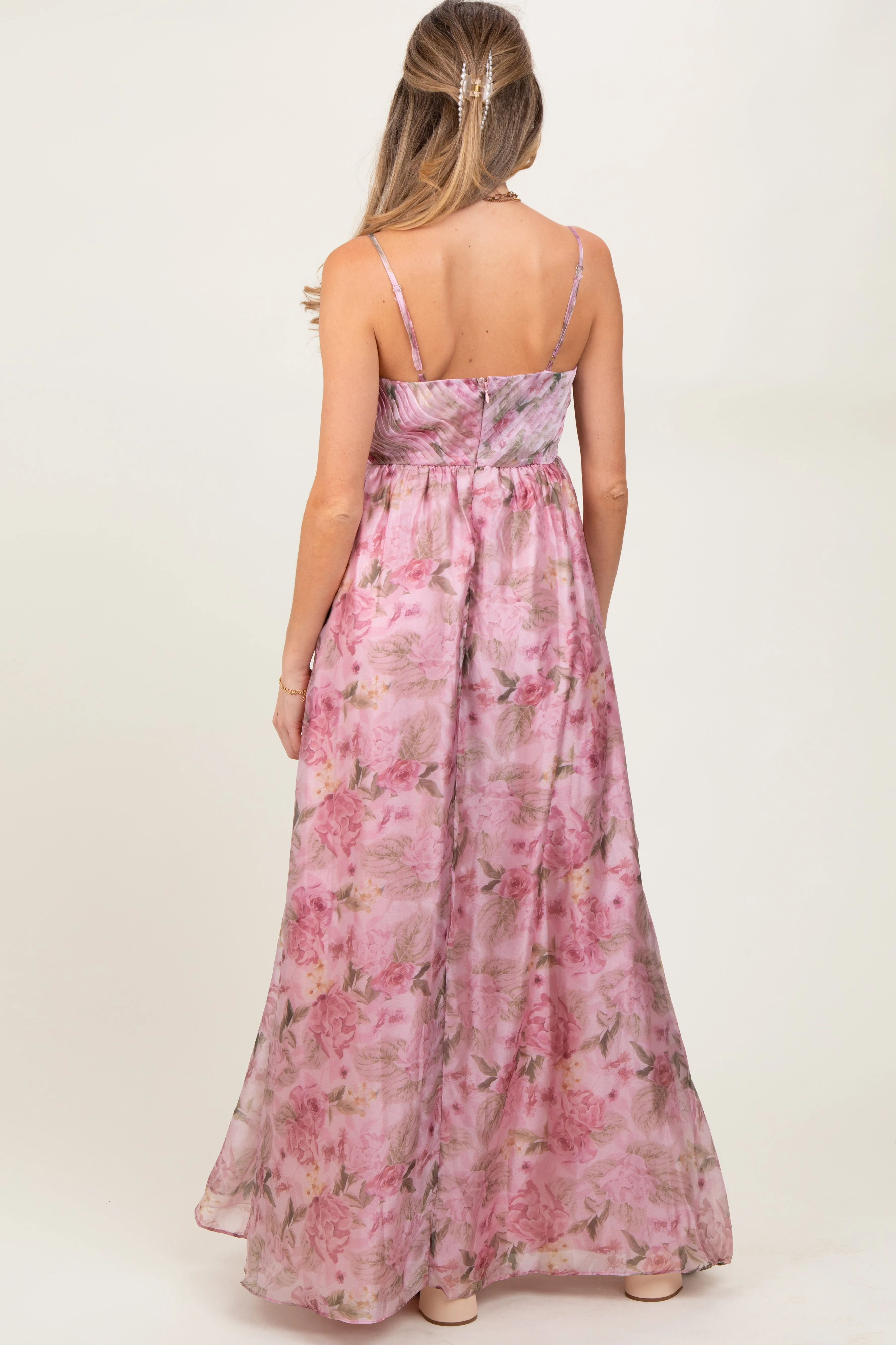 Pink Multi Floral Print Sleeveless Maternity Maxi Dress sold by Pinkblush product image thumbnail 4