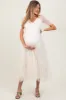 Beige Dotted Tulle Smocked Maternity Midi Dress sold by Pinkblush