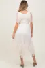 Beige Dotted Tulle Smocked Maternity Midi Dress sold by Pinkblush
