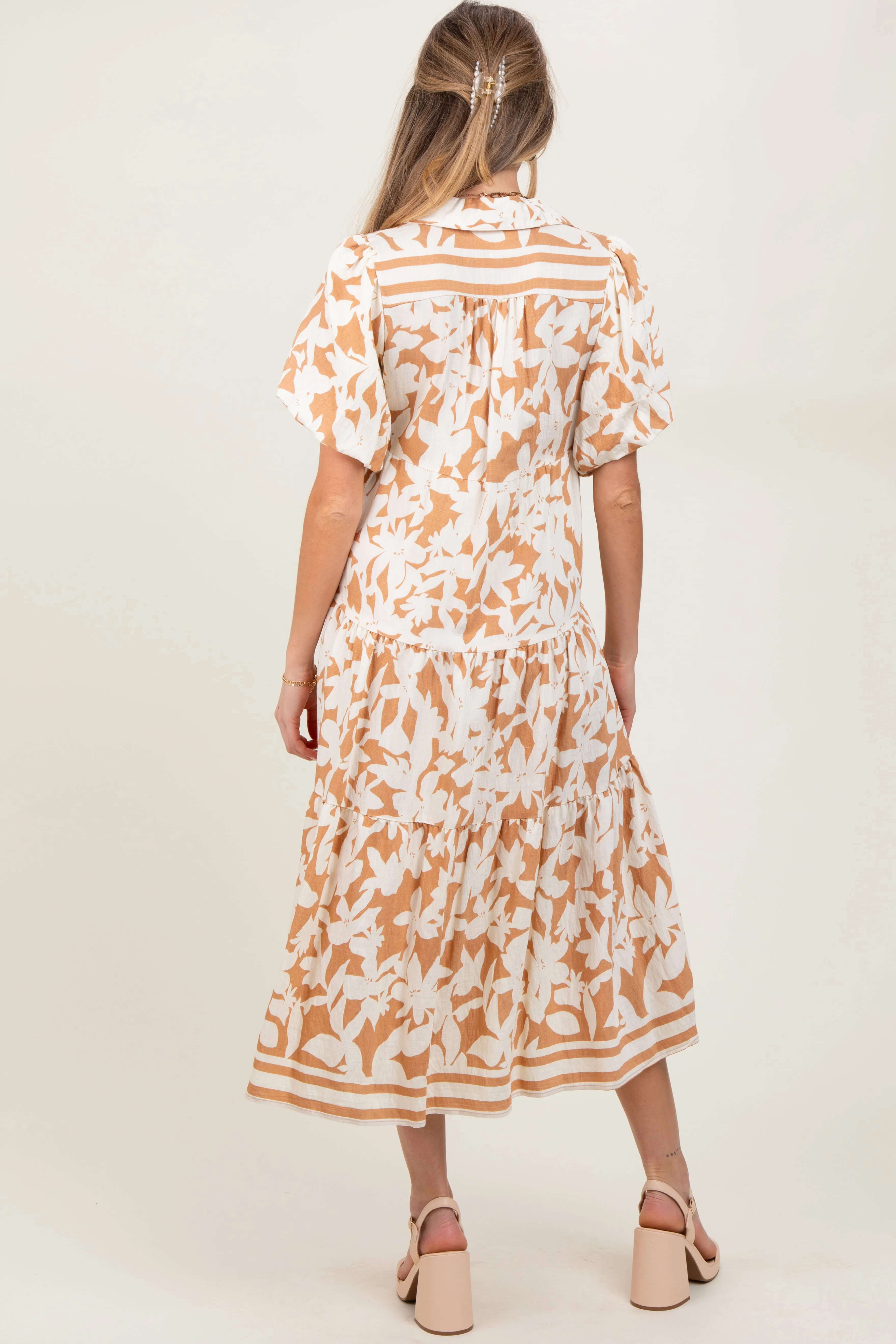 Mocha Botanical Print A Line Tiered Maternity Dress sold by Pinkblush product image thumbnail 3