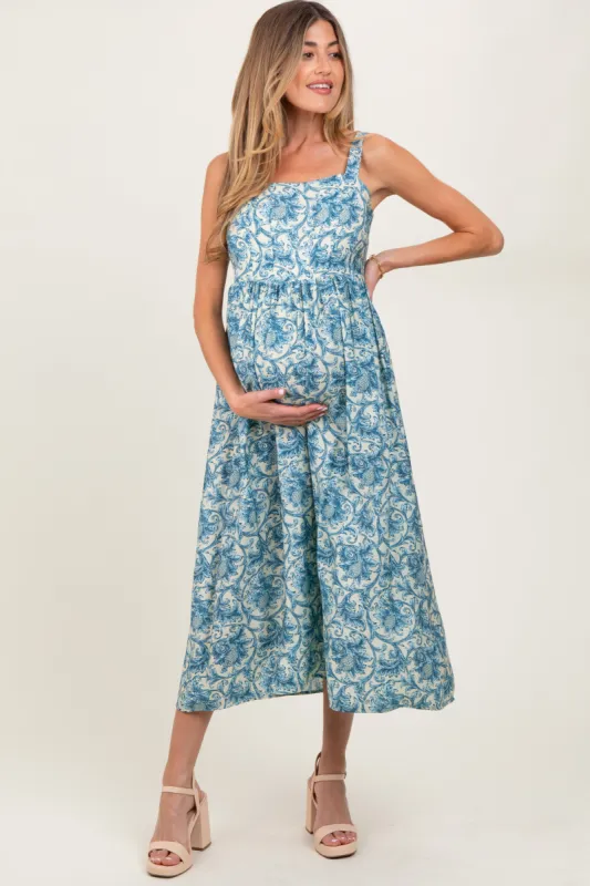 Blue Abstract Print Maternity Midi Dress sold by Pinkblush