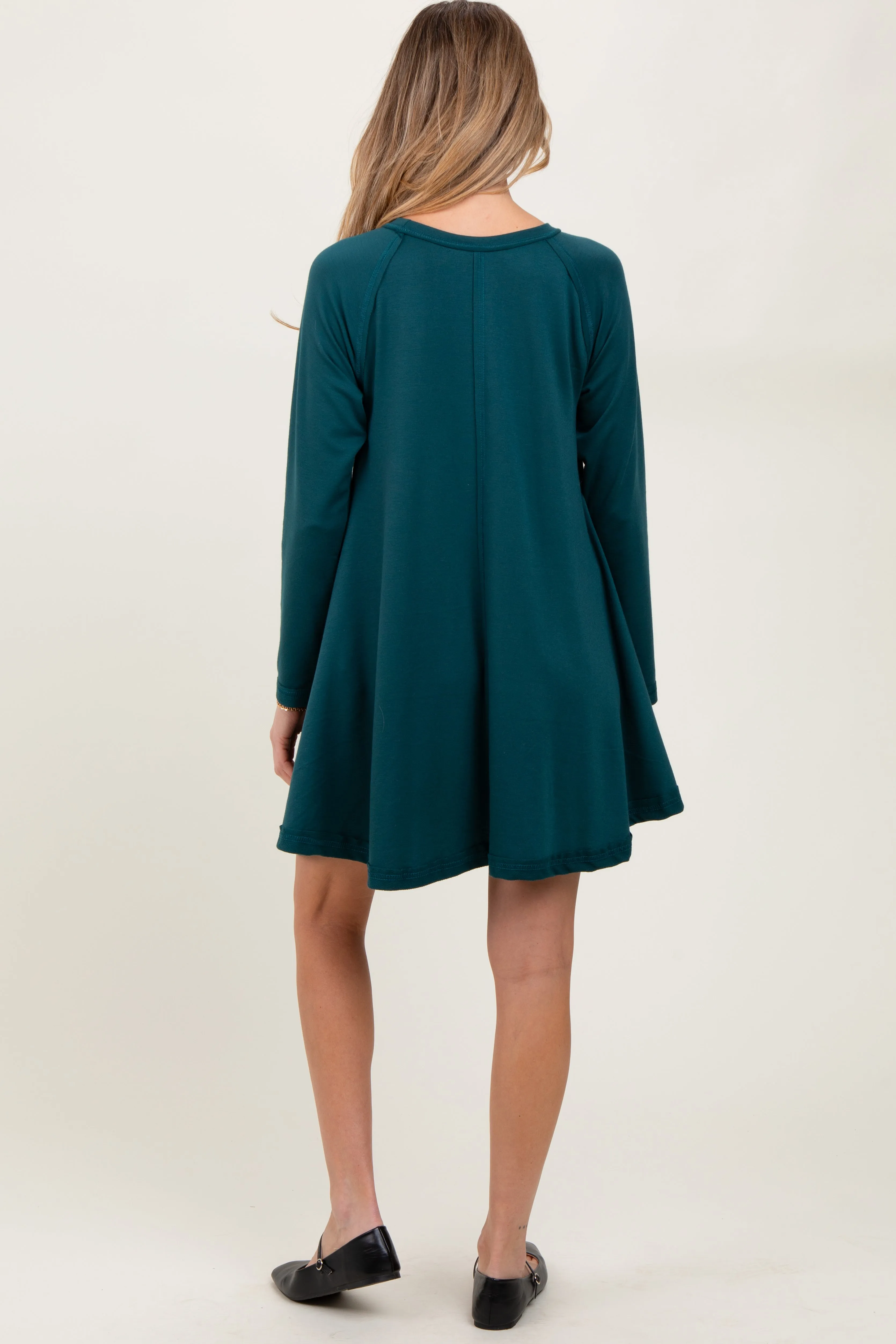 Green Crew Neck Flared Fit Long Sleeve Maternity Mini Dress sold by Pinkblush product image thumbnail 3