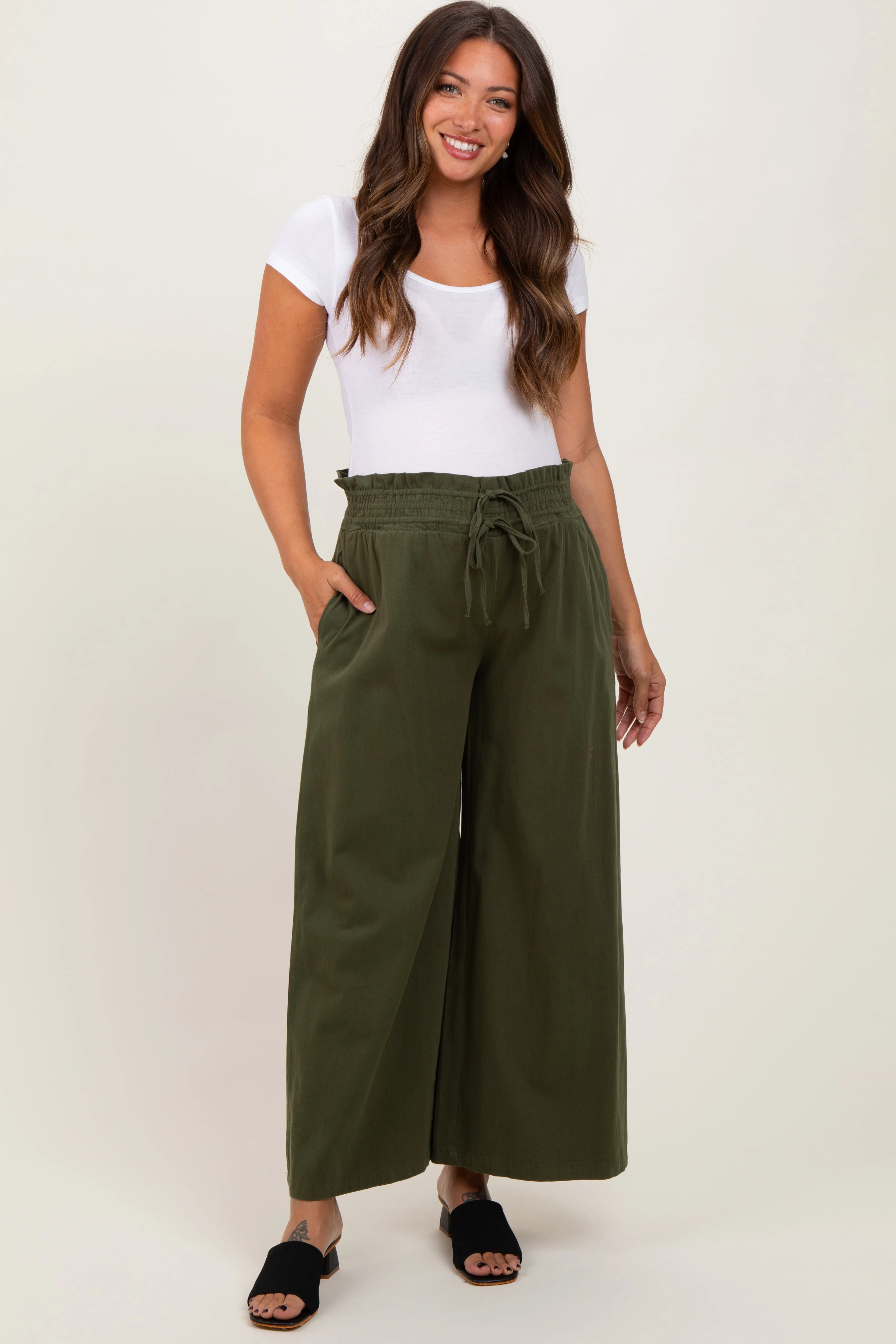 Olive Flowy Cropped Maternity Pant sold by Pinkblush product image thumbnail 2