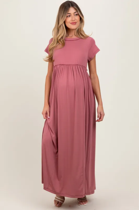 Mauve Short Sleeve Pocketed Maternity Maxi Dress sold by Pinkblush