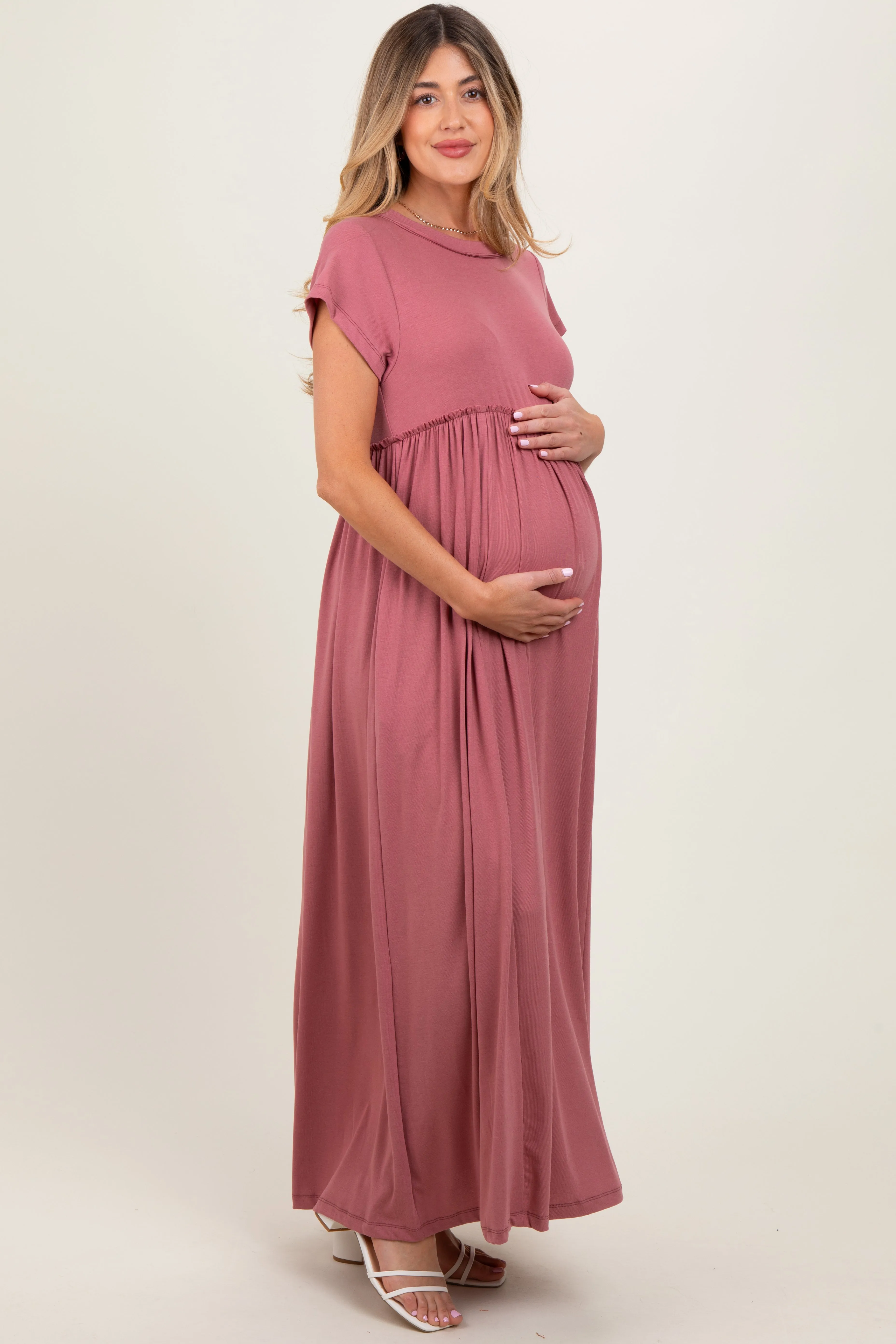 Mauve Short Sleeve Pocketed Maternity Maxi Dress sold by Pinkblush product image thumbnail 2