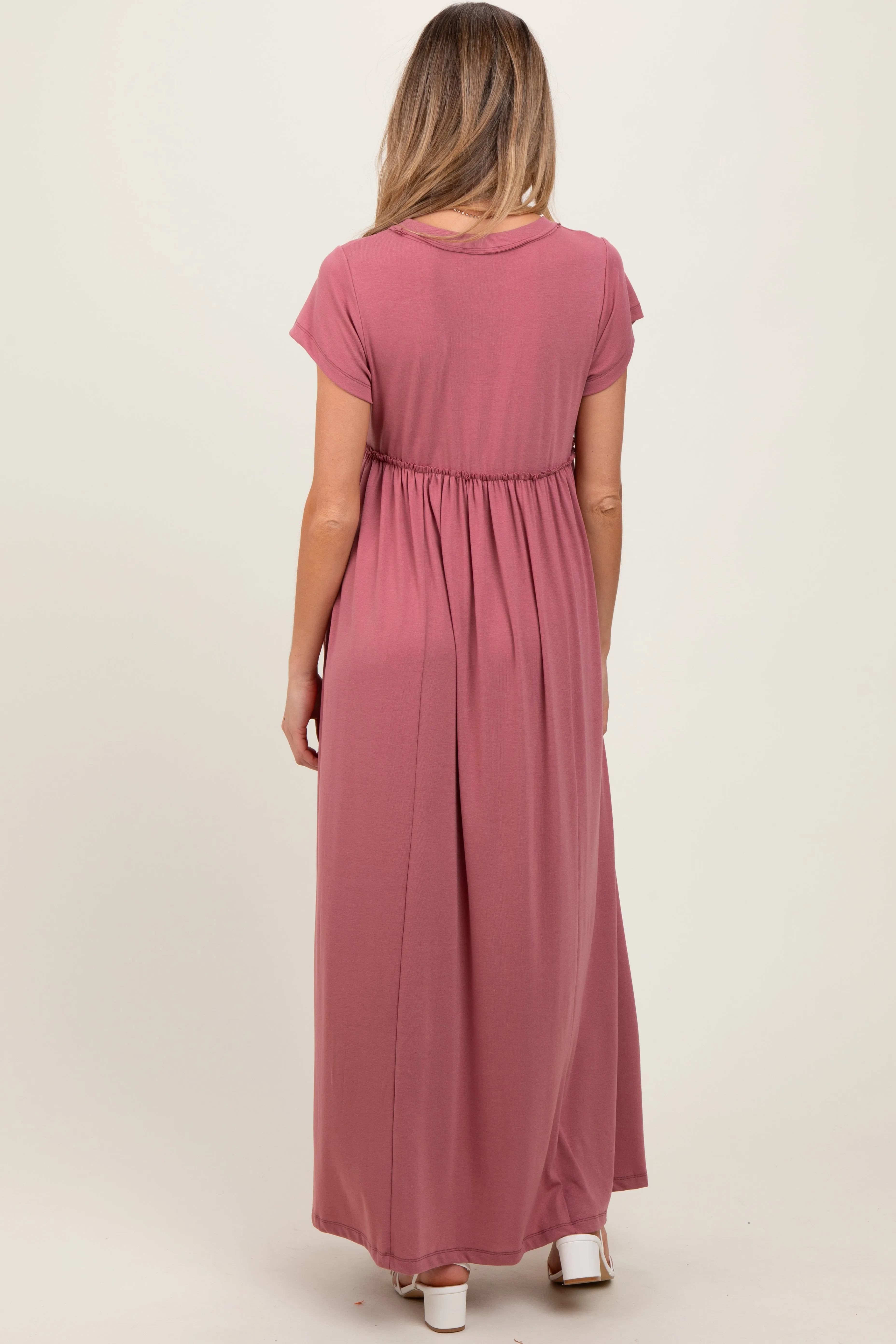 Mauve Short Sleeve Pocketed Maternity Maxi Dress sold by Pinkblush product image thumbnail 3