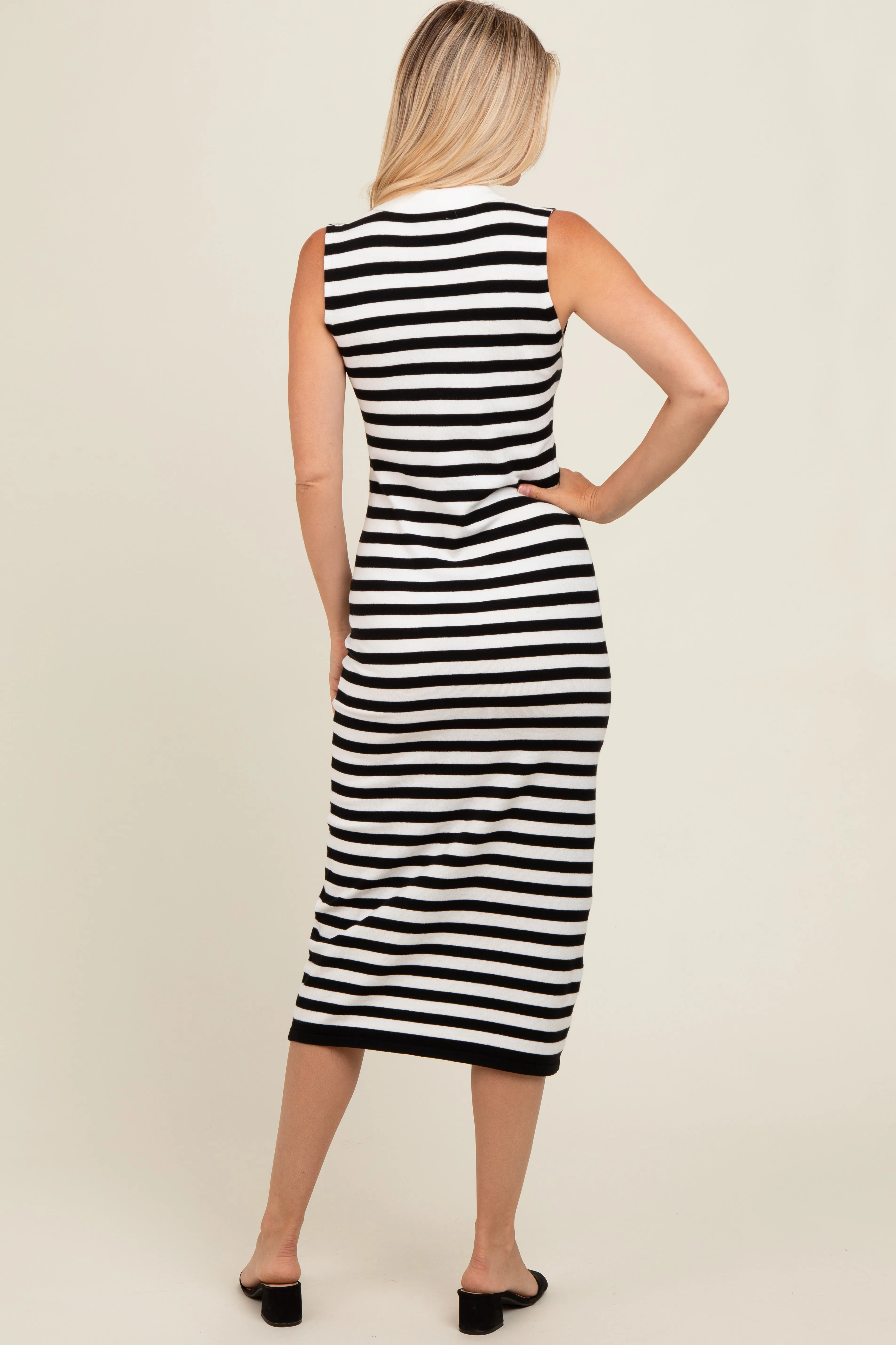 Black Striped Fitted Polo Midi Dress sold by Pinkblush product image thumbnail 4