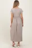 Taupe Ruffle Trim Maternity Maxi Dress sold by Pinkblush