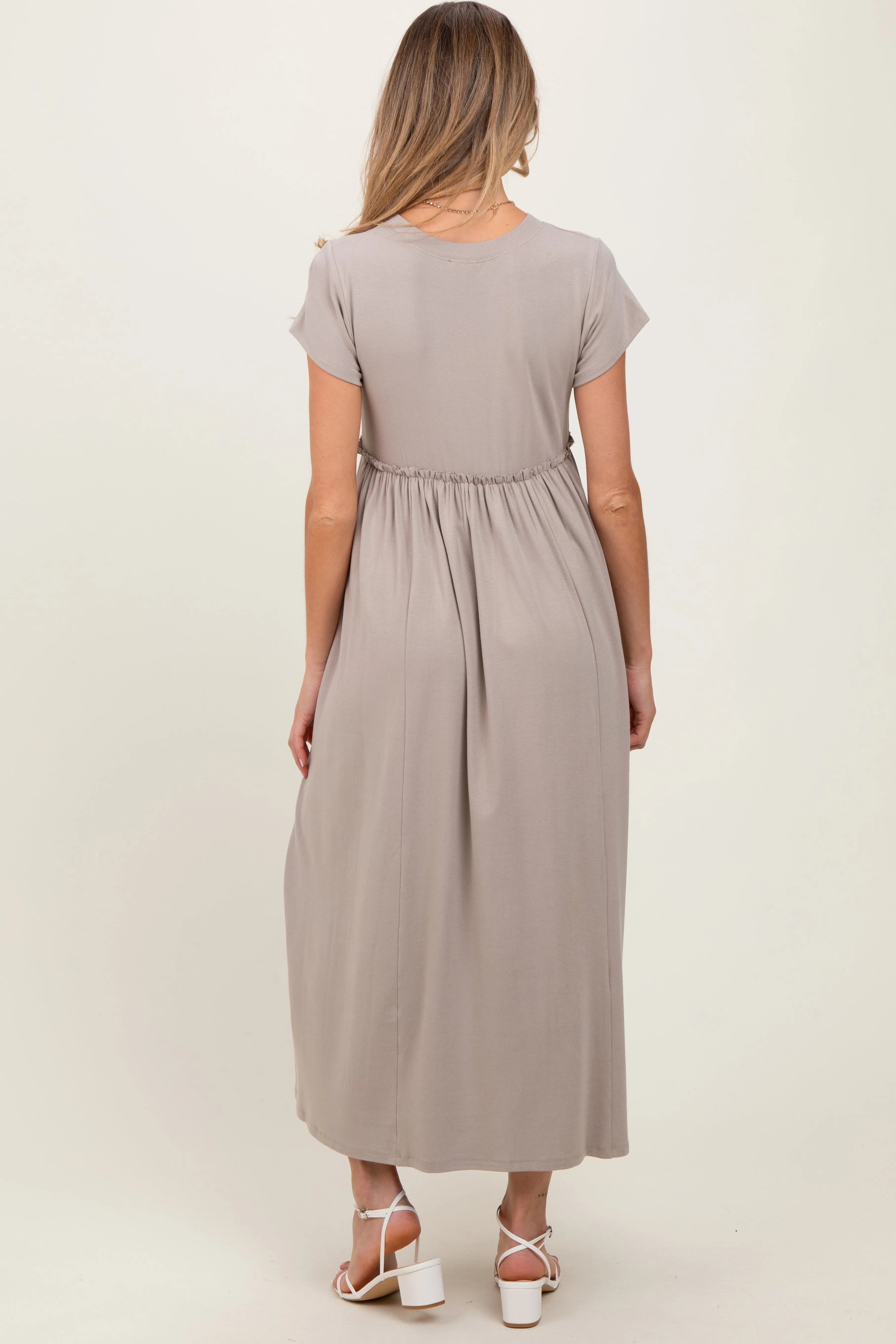 Taupe Ruffle Trim Maternity Maxi Dress sold by Pinkblush product image thumbnail 4