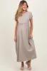 Taupe Ruffle Trim Maternity Maxi Dress sold by Pinkblush