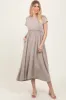 Taupe Ruffle Trim Maternity Maxi Dress sold by Pinkblush