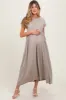 Taupe Ruffle Trim Maternity Maxi Dress sold by Pinkblush
