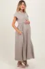 Taupe Ruffle Trim Maternity Maxi Dress sold by Pinkblush
