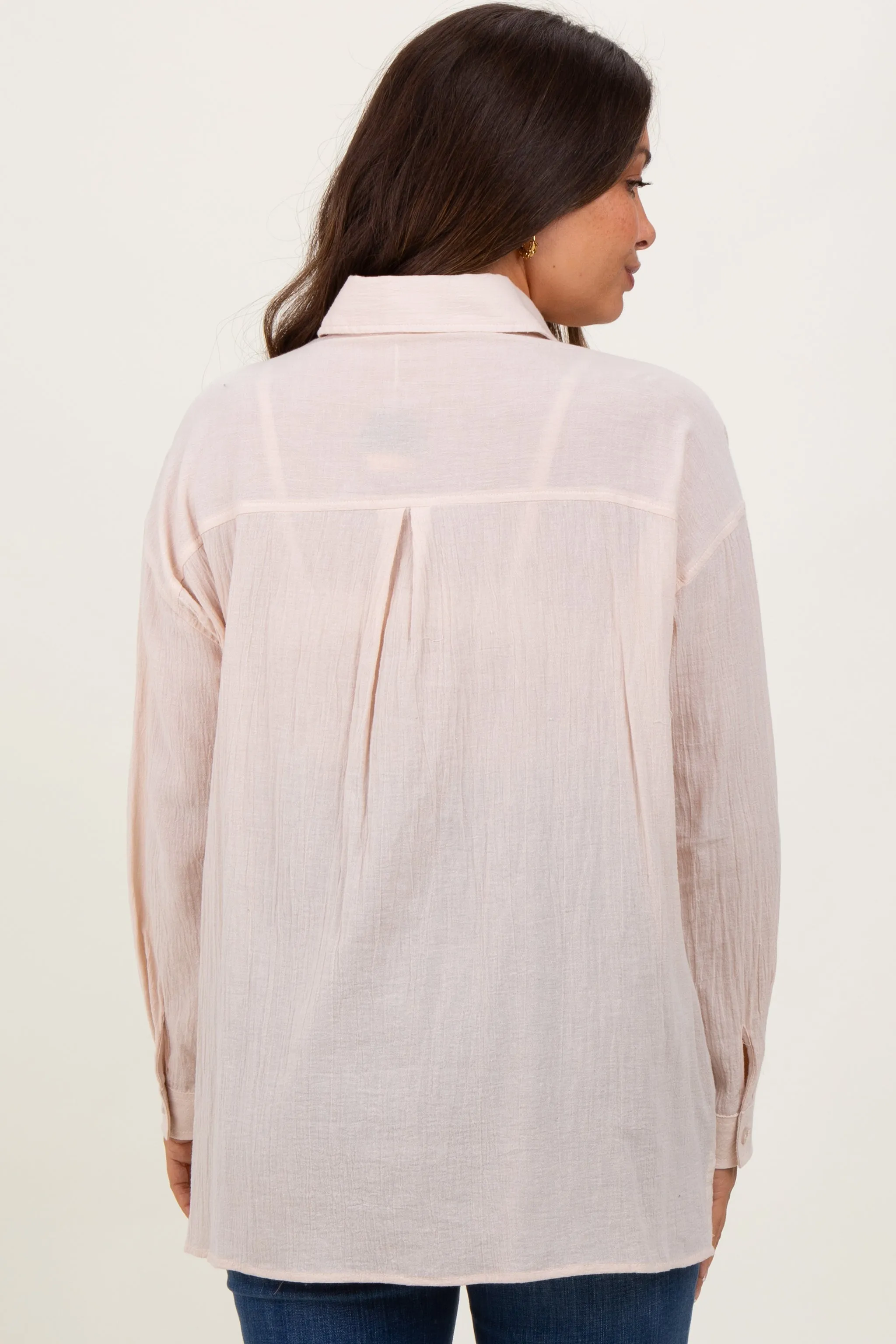 Beige Cotton Gauze Oversized Maternity Button Down Shirt sold by Pinkblush product image thumbnail 3