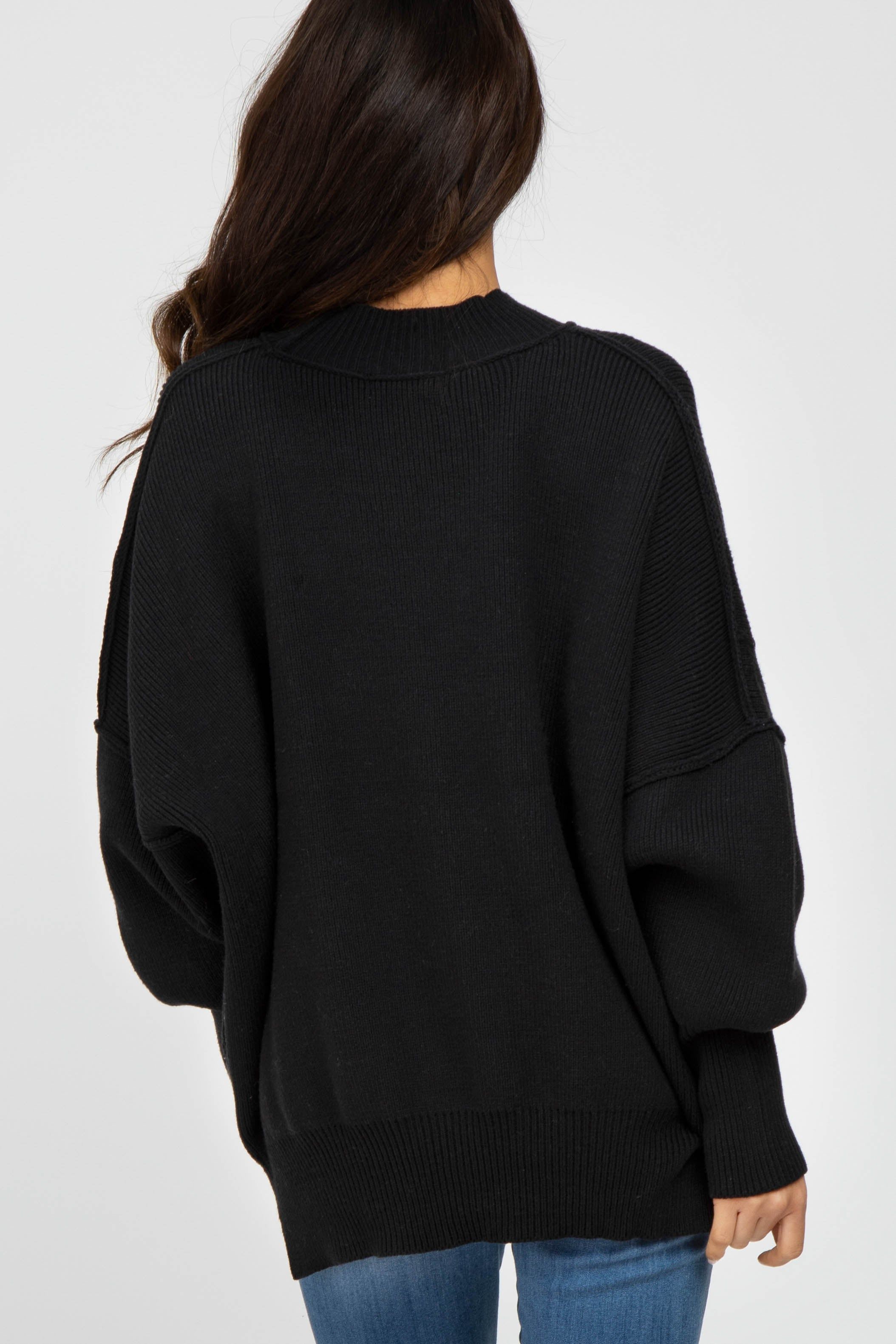 Black Mock Neck Exposed Seam Sweater sold by Pinkblush product image thumbnail 4