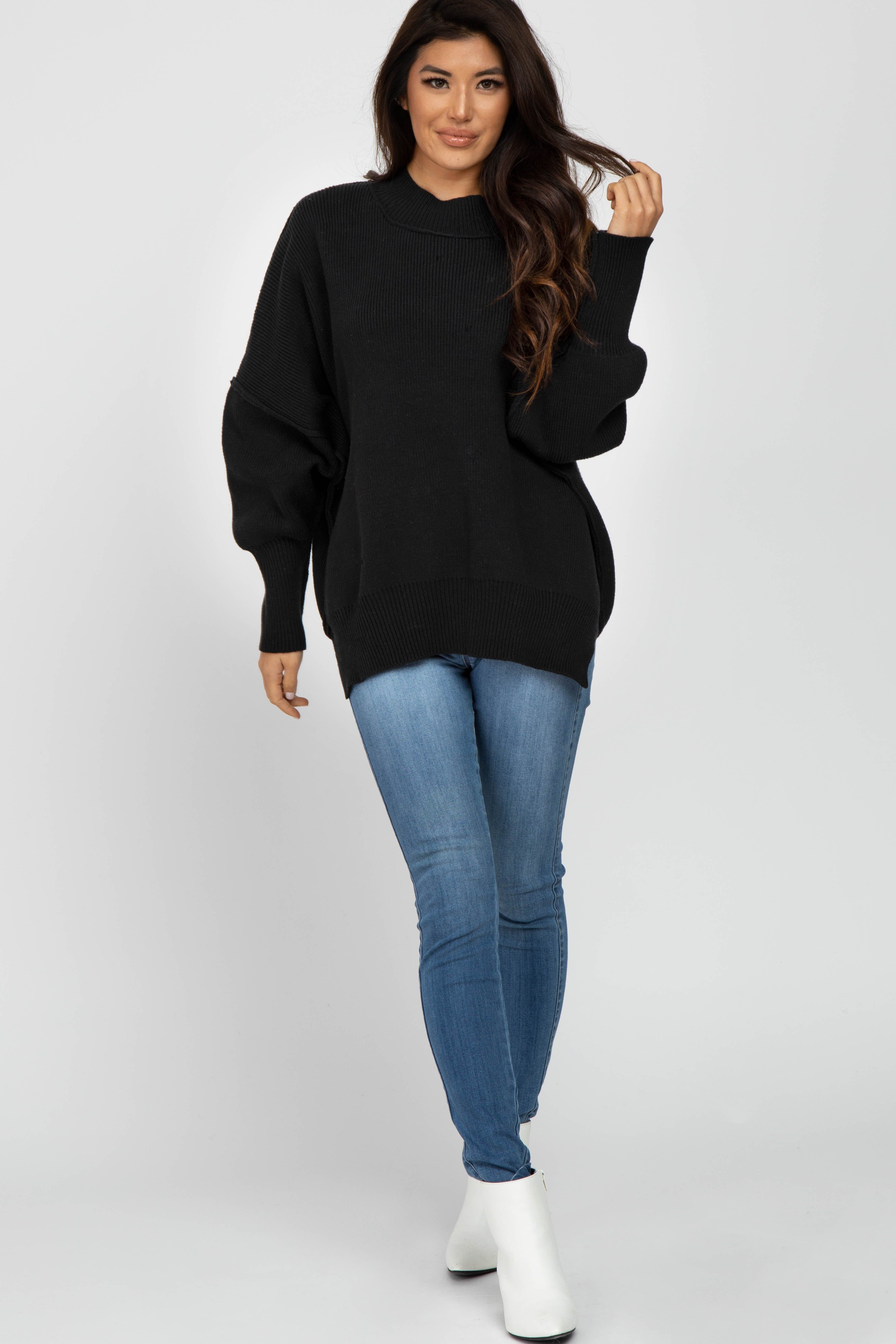 Black Mock Neck Exposed Seam Sweater sold by Pinkblush product image thumbnail 2