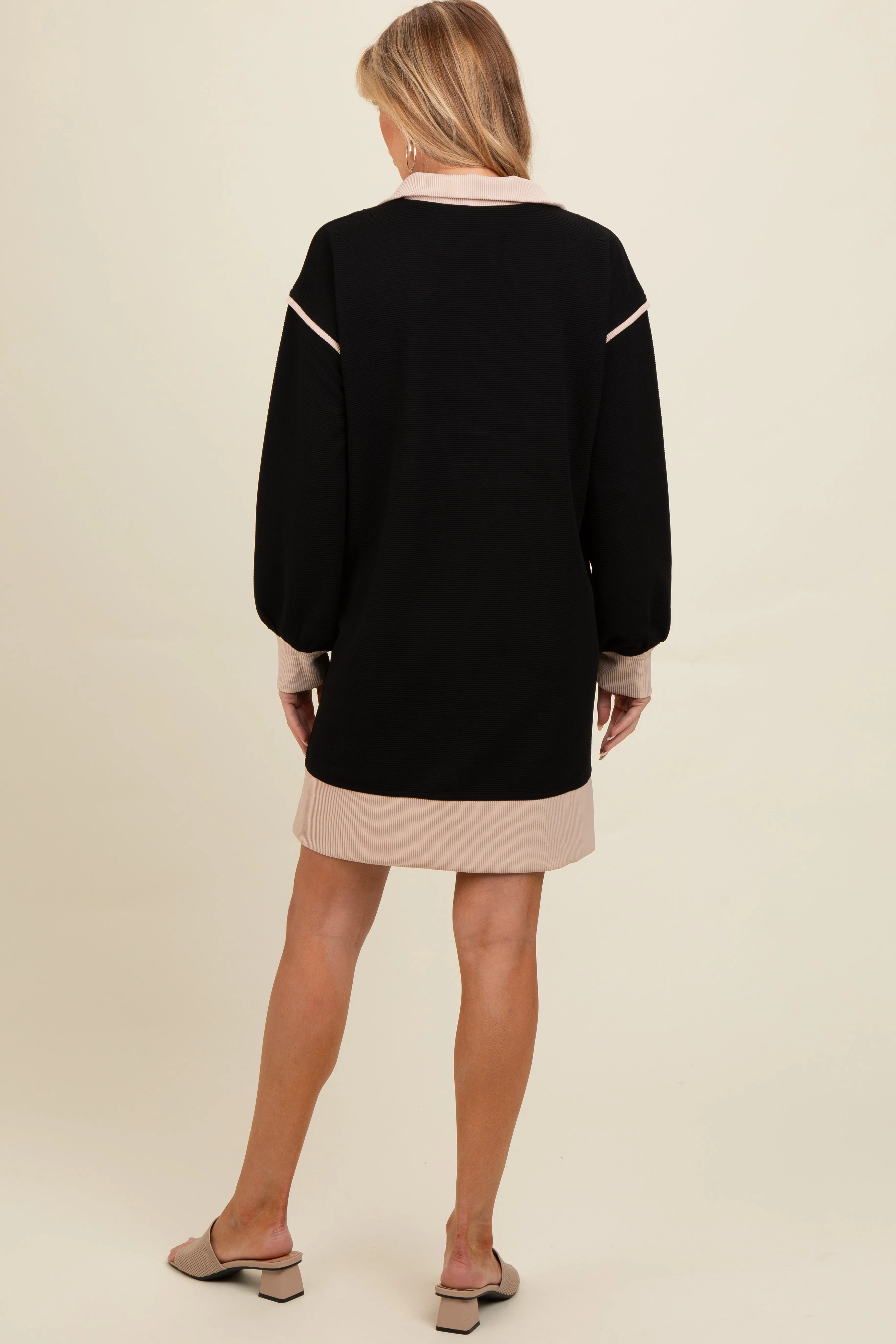 Black Contrast Trim Collared Zip Up Maternity Mini Dress sold by Pinkblush product image thumbnail 2