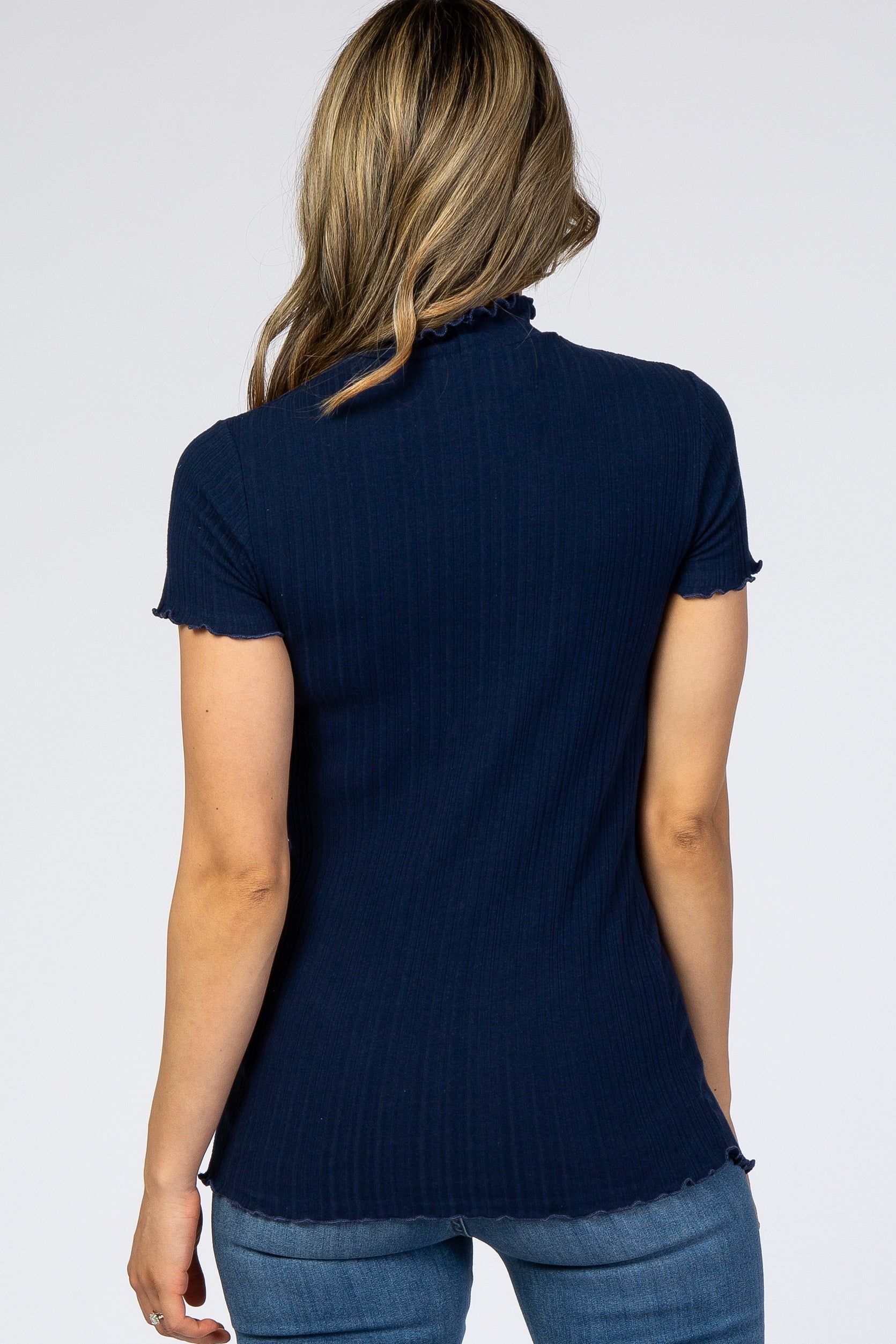 Navy Blue Ribbed Ruffle Trim Top sold by Pinkblush product image thumbnail 3