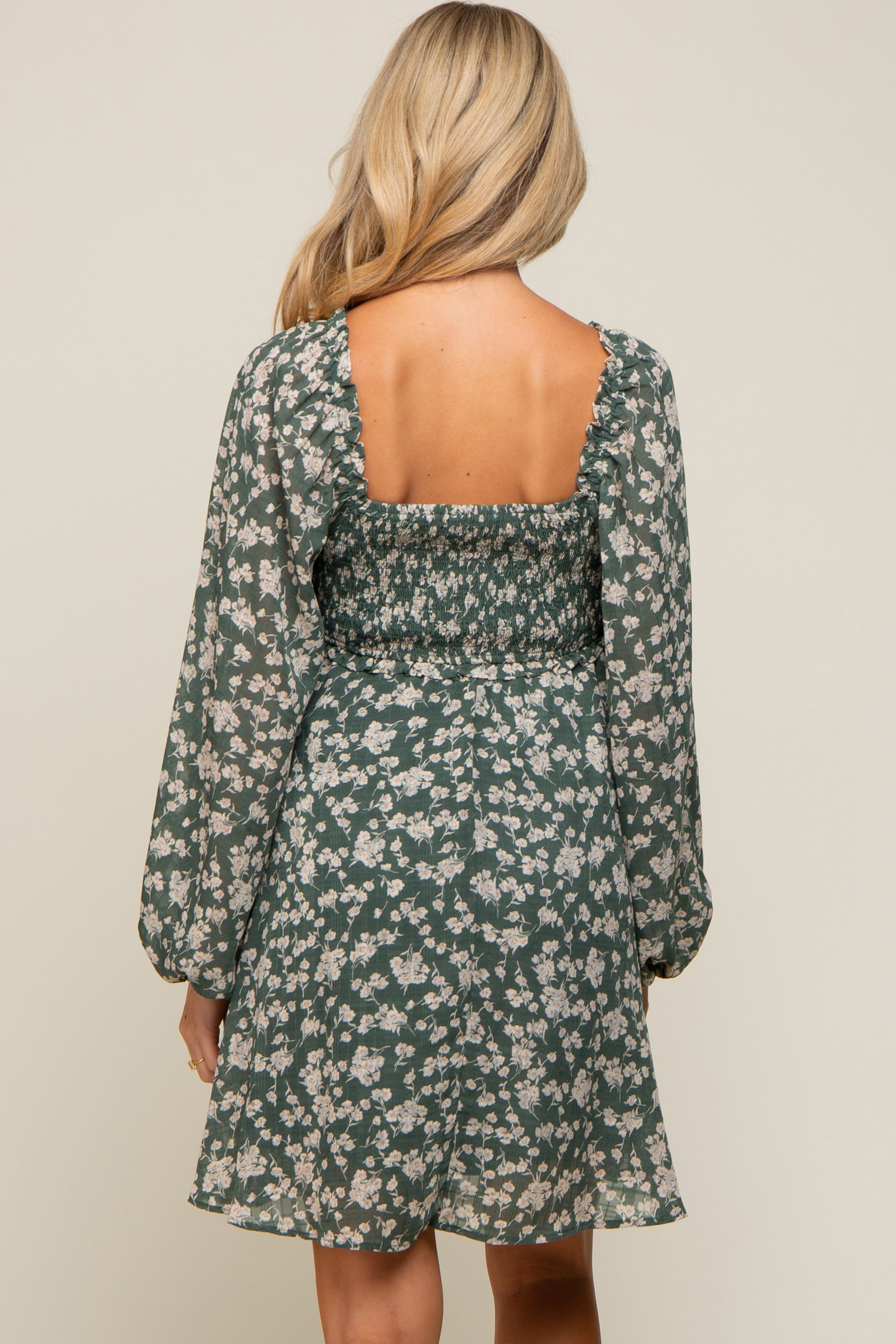 Green Floral Long Puff Sleeve Maternity Dress sold by Pinkblush product image thumbnail 3