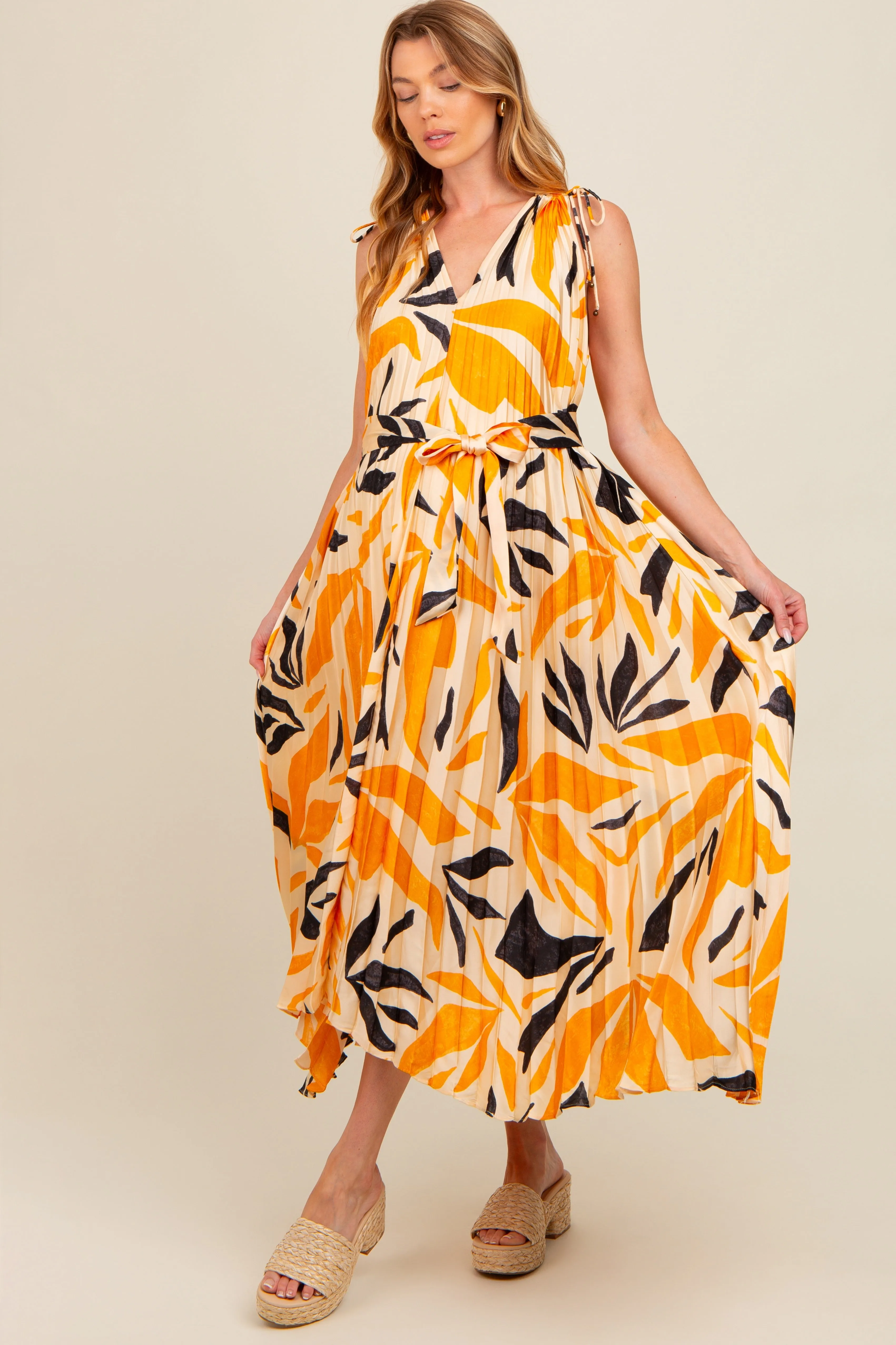 Cream Printed Pleated Maternity Maxi Dress sold by Pinkblush product image thumbnail 2