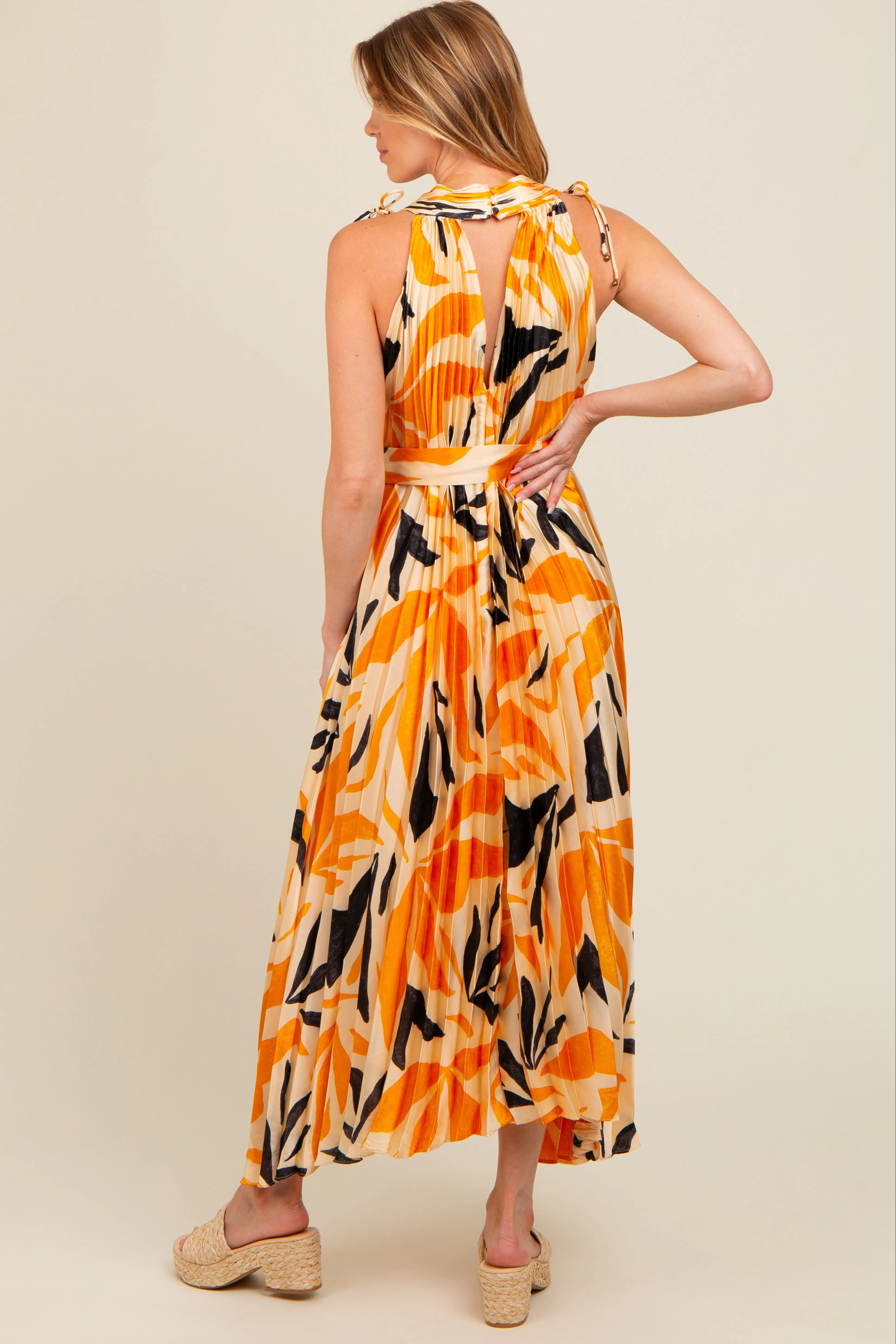 Cream Printed Pleated Maternity Maxi Dress sold by Pinkblush product image thumbnail 4