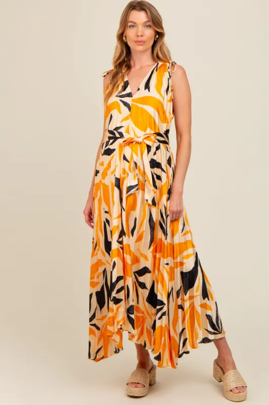 Cream Printed Pleated Maternity Maxi Dress sold by Pinkblush