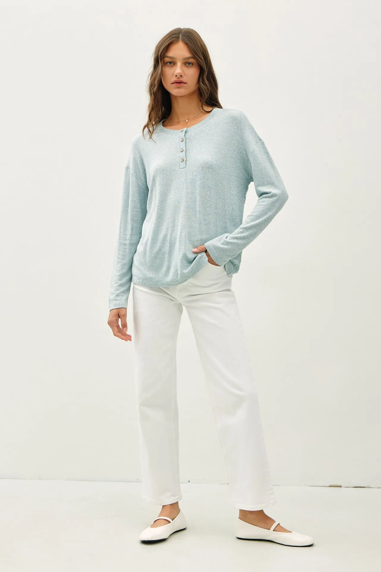 Light Blue Brushed Knit Henley Top sold by Pinkblush product image thumbnail 3