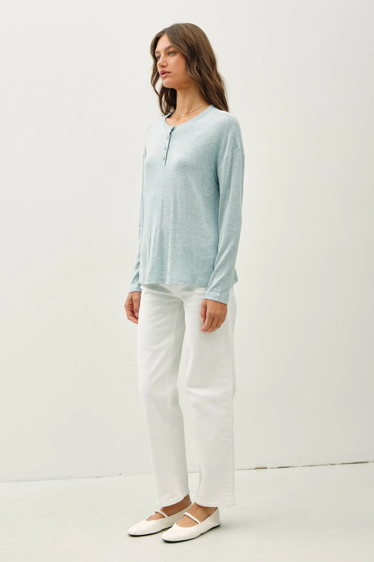 Light Blue Brushed Knit Henley Top sold by Pinkblush product image thumbnail 4