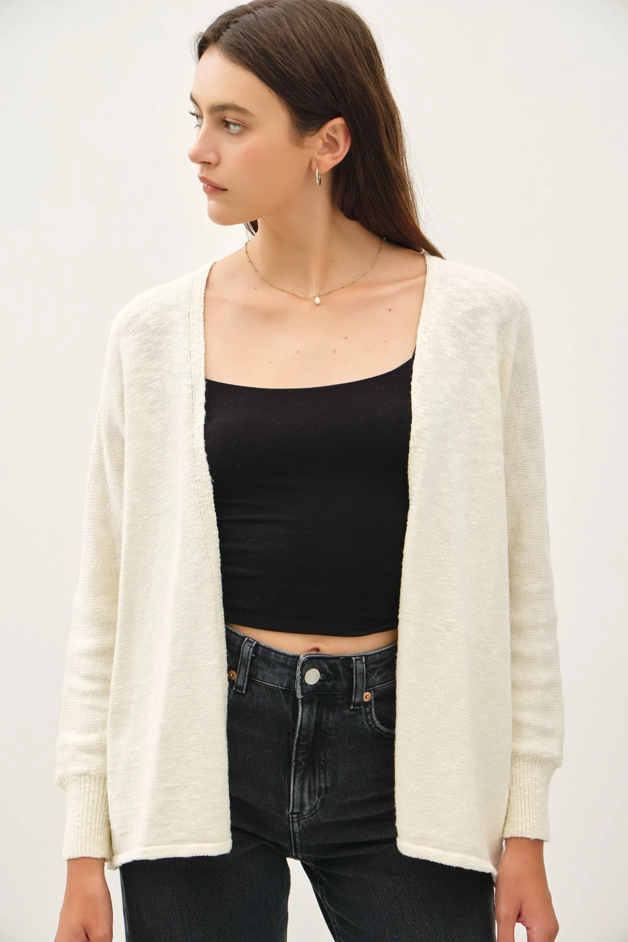 Cream Slub Knit Open Cardigan sold by Pinkblush