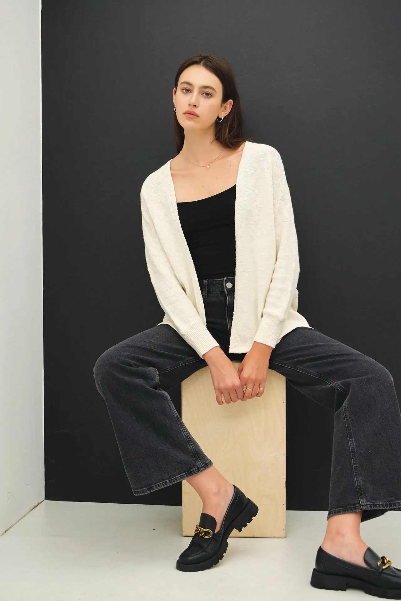 Cream Slub Knit Open Cardigan sold by Pinkblush product image thumbnail 5
