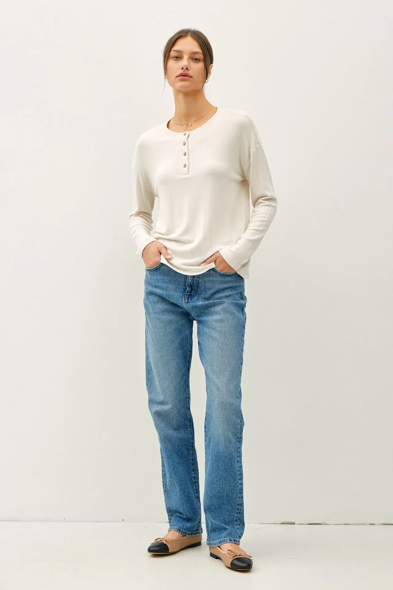 Cream Brushed Knit Henley Top sold by Pinkblush product image thumbnail 3