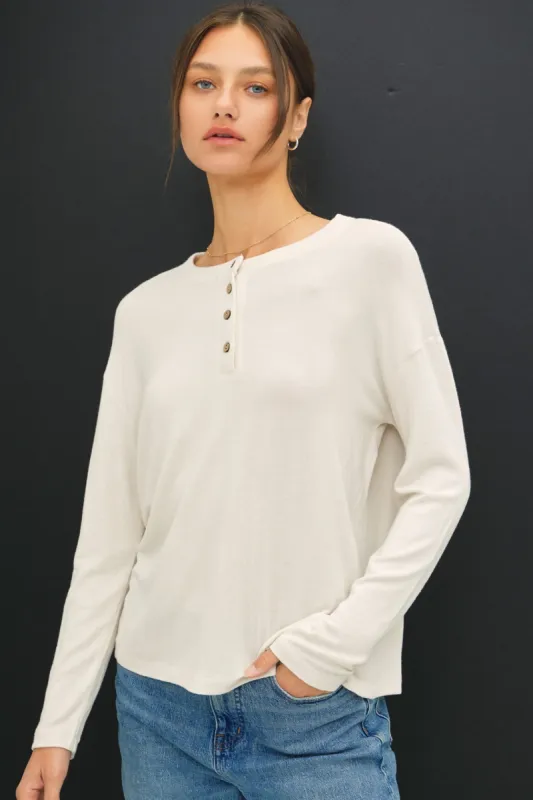 Cream Brushed Knit Henley Top sold by Pinkblush