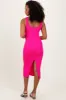 Fuchsia Ribbed Front Tie Sleeveless Midi Dress sold by Pinkblush