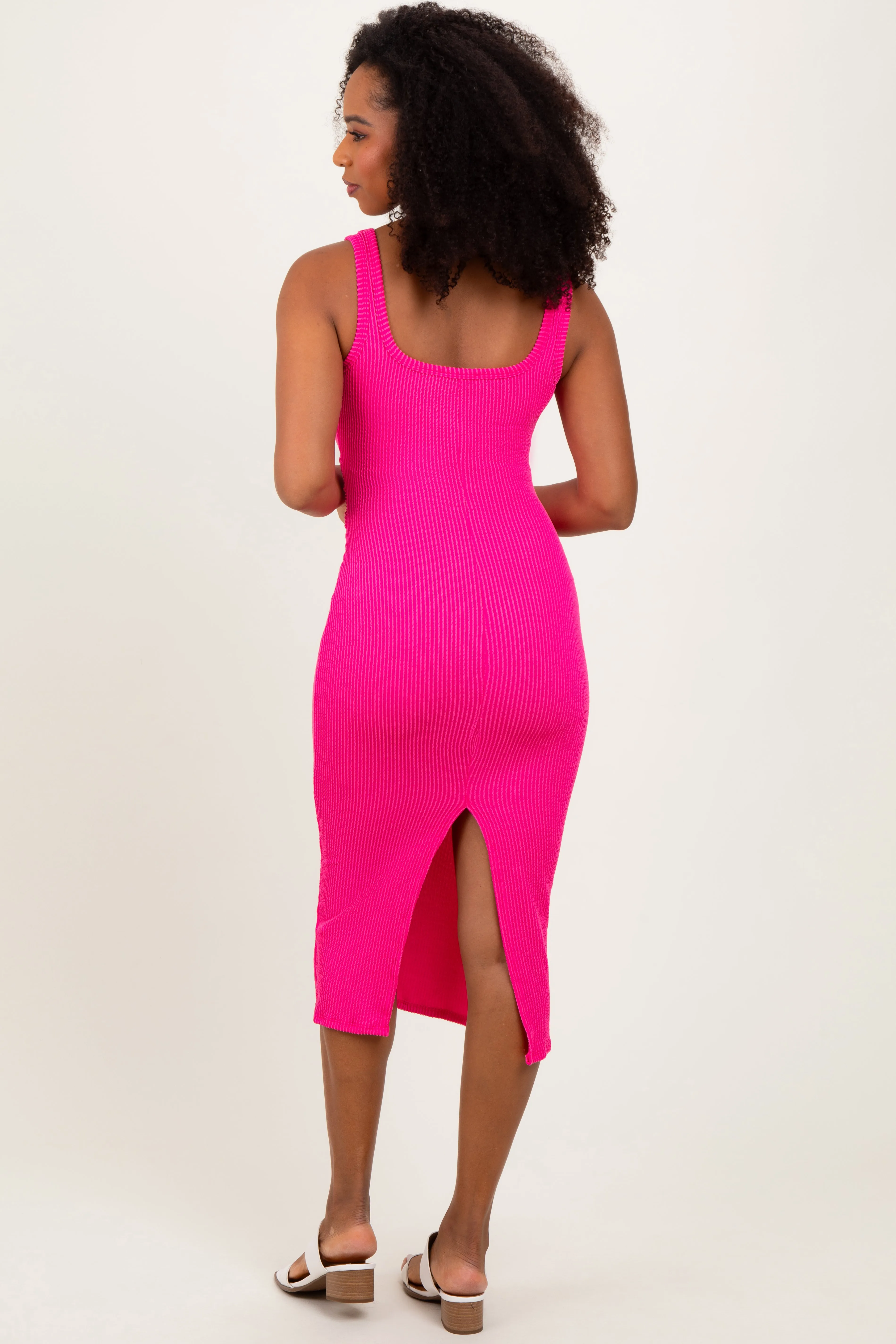 Fuchsia Ribbed Front Tie Sleeveless Midi Dress sold by Pinkblush product image thumbnail 4