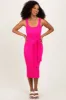 Fuchsia Ribbed Front Tie Sleeveless Midi Dress sold by Pinkblush