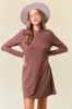 Mocha Textured Knit Ruffle Neck Long Sleeve Mini Dress sold by Pinkblush
