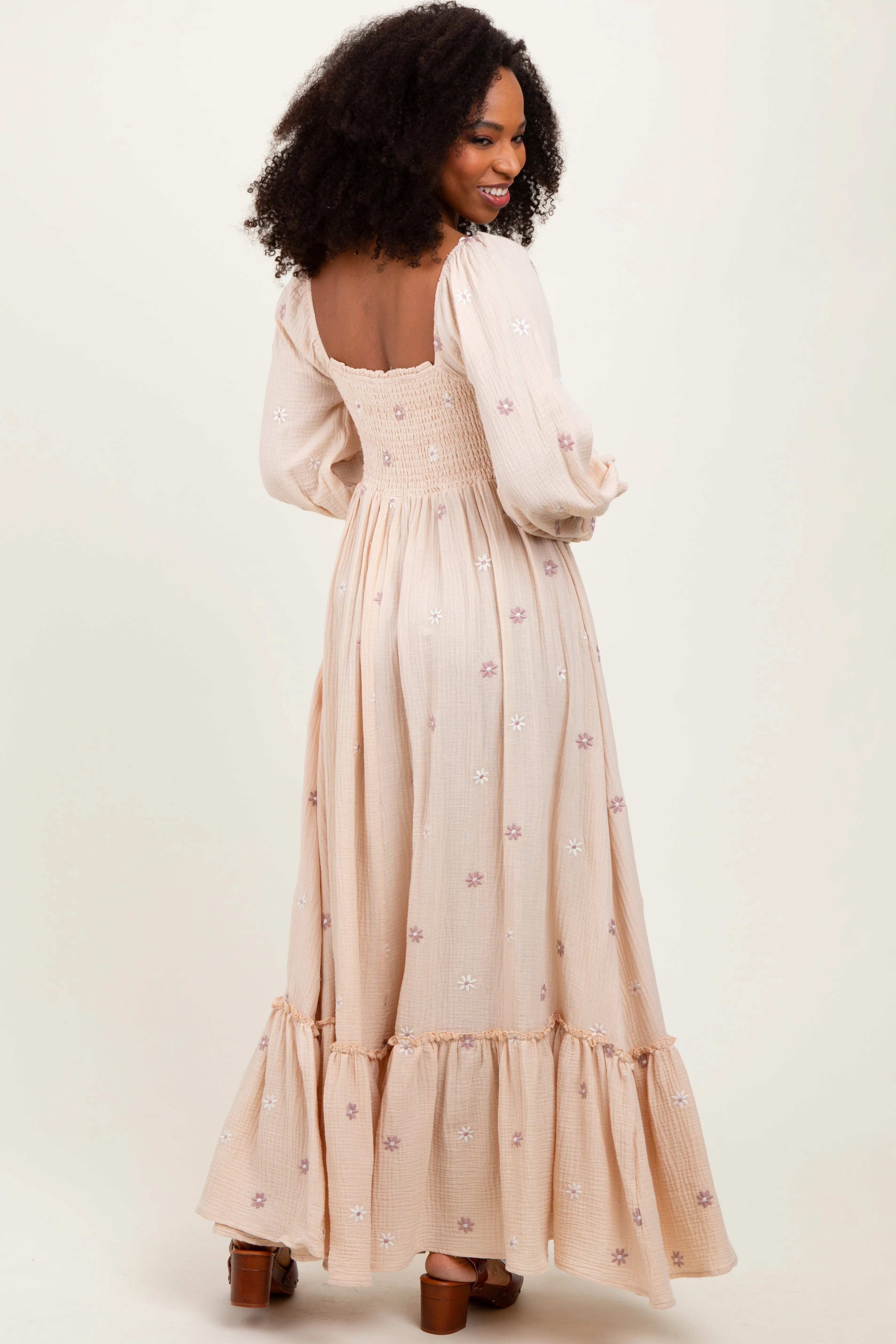 Cream Long Sleeve Floral Accent Dress sold by Pinkblush product image thumbnail 3