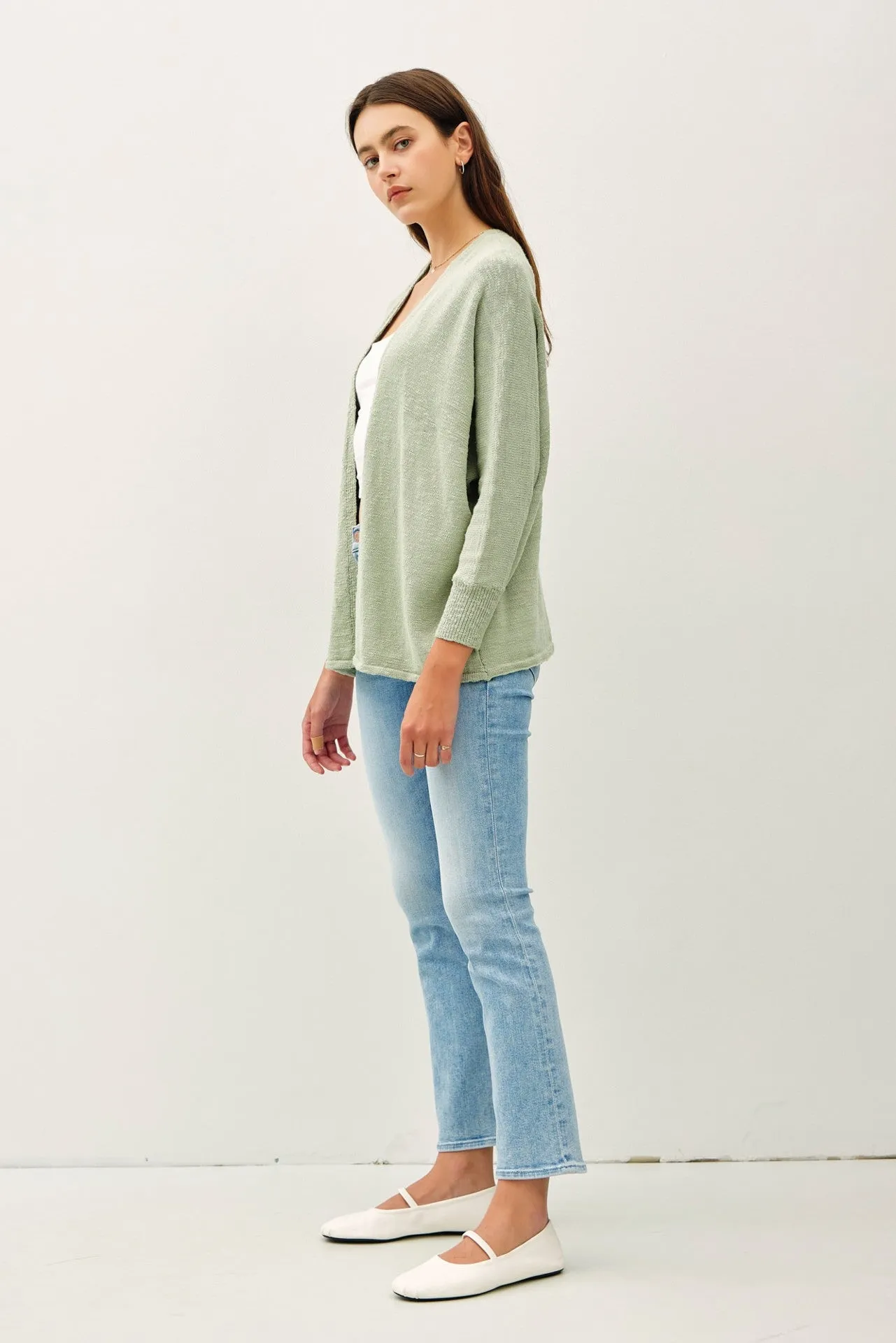 Light Olive Slub Knit Open Cardigan sold by Pinkblush product image thumbnail 2