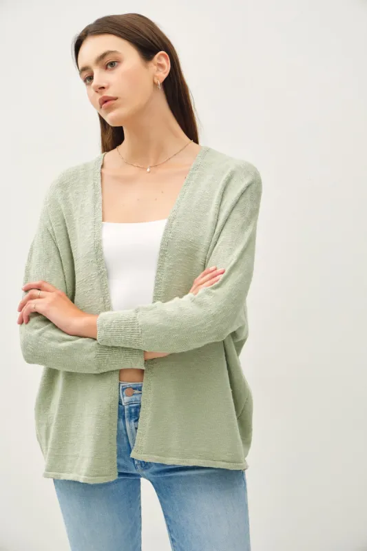 Light Olive Slub Knit Open Cardigan sold by Pinkblush