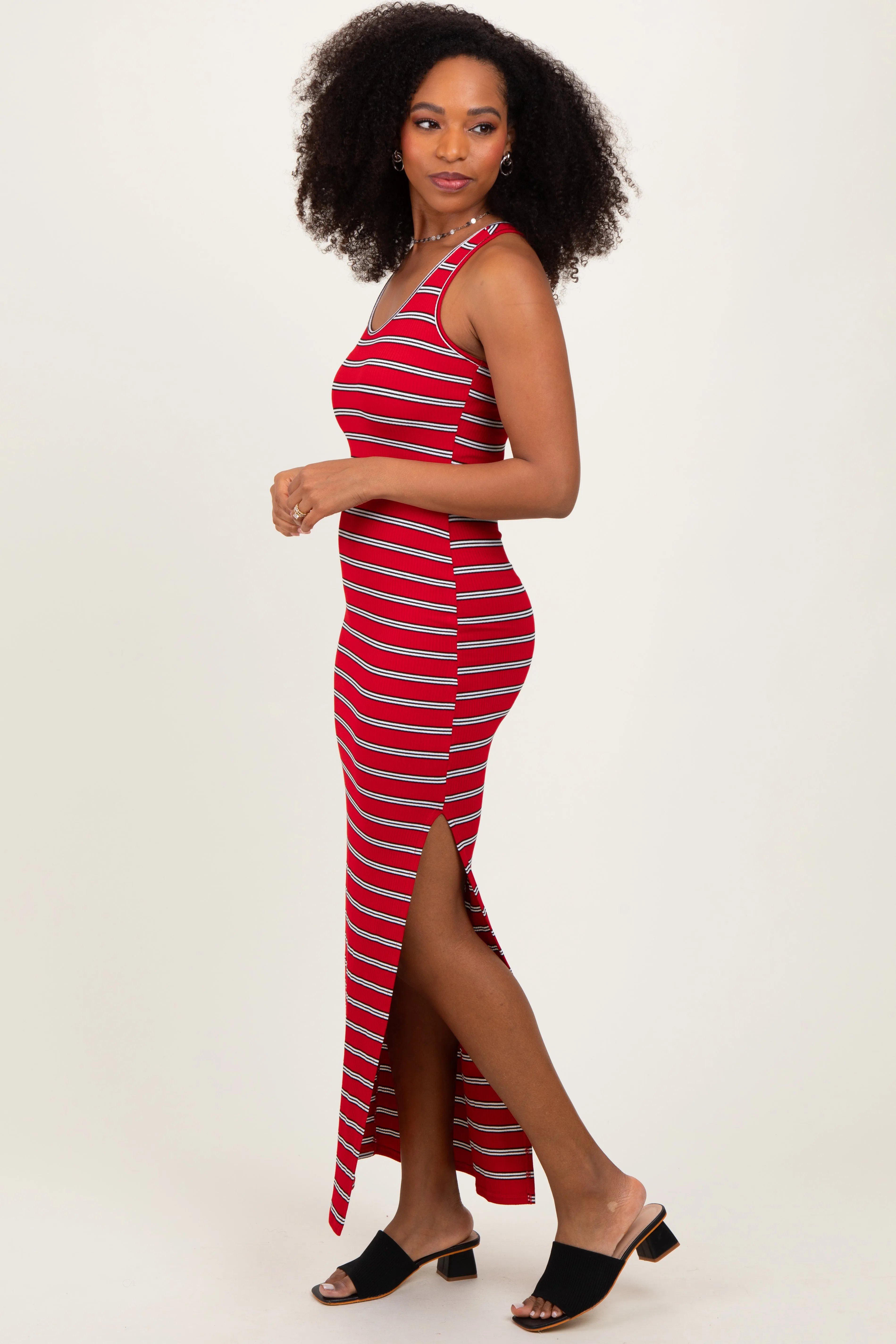 Red Black Striped Side Slit Maxi Dress sold by Pinkblush product image thumbnail 3