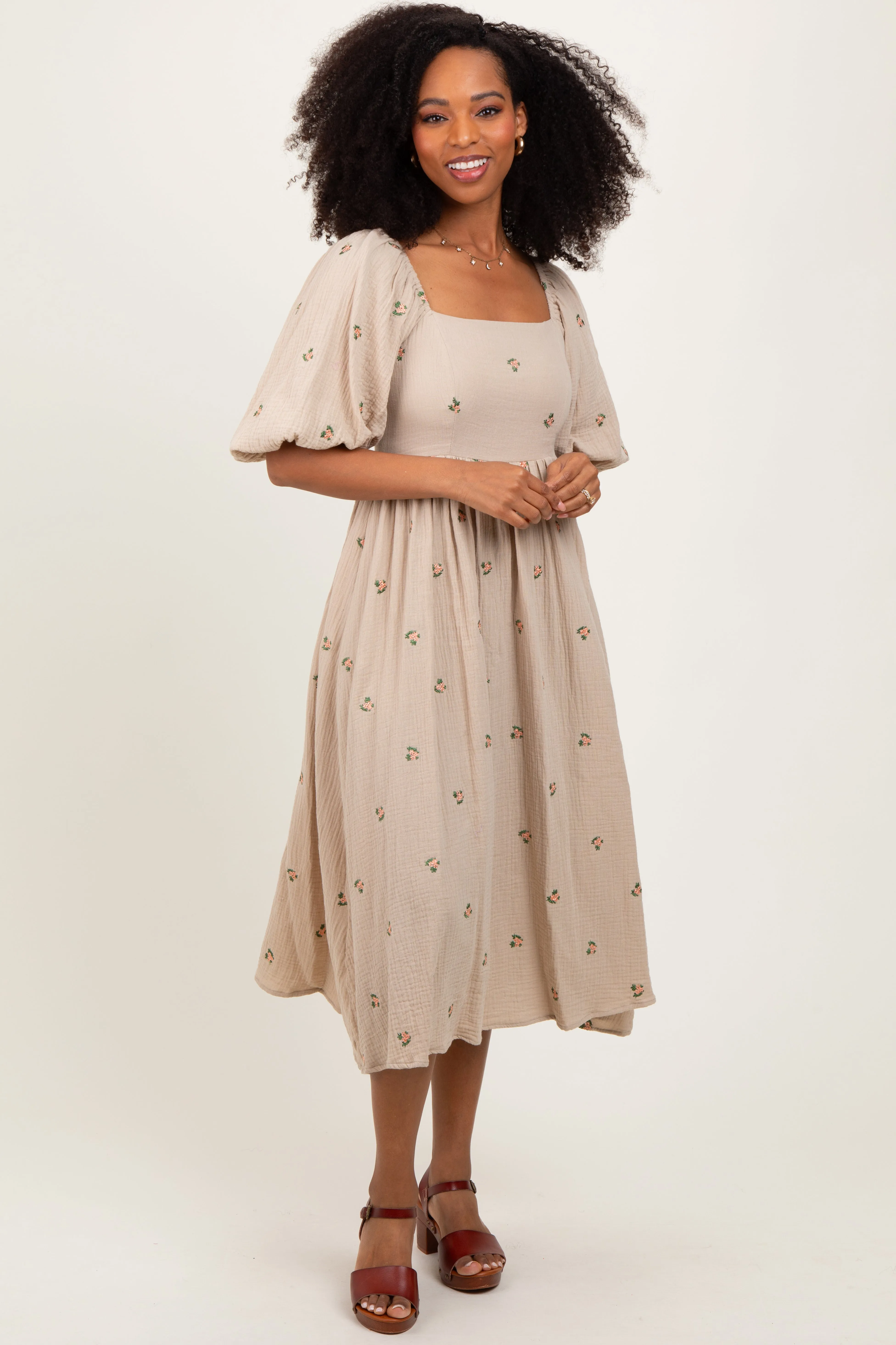 Taupe Floral Midi Dress sold by Pinkblush product image thumbnail 2