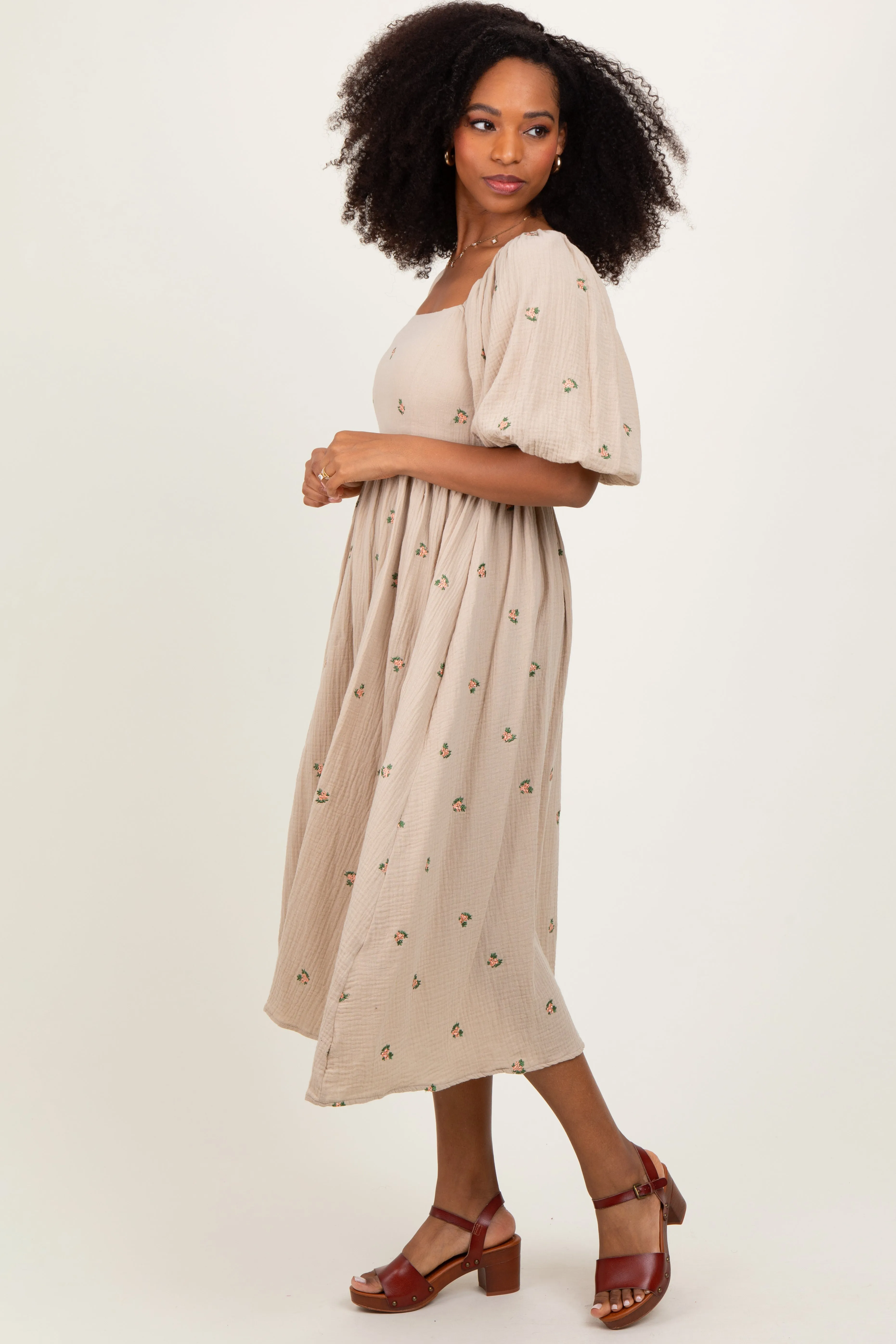 Taupe Floral Midi Dress sold by Pinkblush product image thumbnail 3
