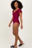 Burgundy Crochet Detail Ruched One Piece Swimsuit sold by Pinkblush