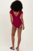 Burgundy Crochet Detail Ruched One Piece Swimsuit sold by Pinkblush