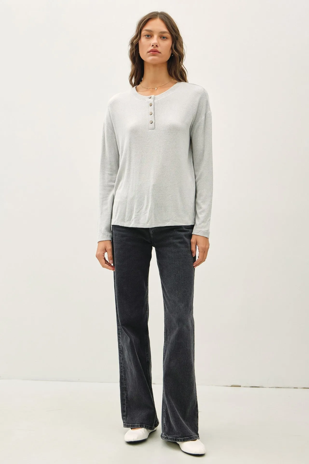 Light Grey Brushed Knit Henley Top sold by Pinkblush product image thumbnail 3