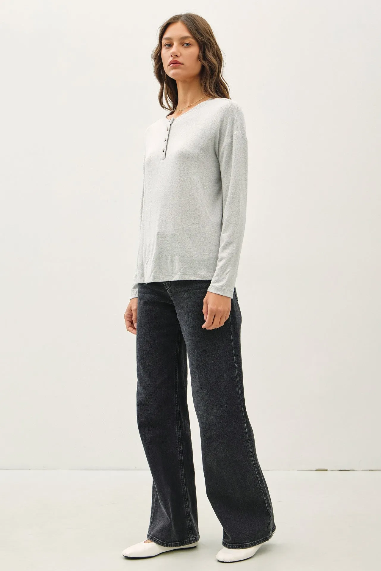 Light Grey Brushed Knit Henley Top sold by Pinkblush product image thumbnail 4