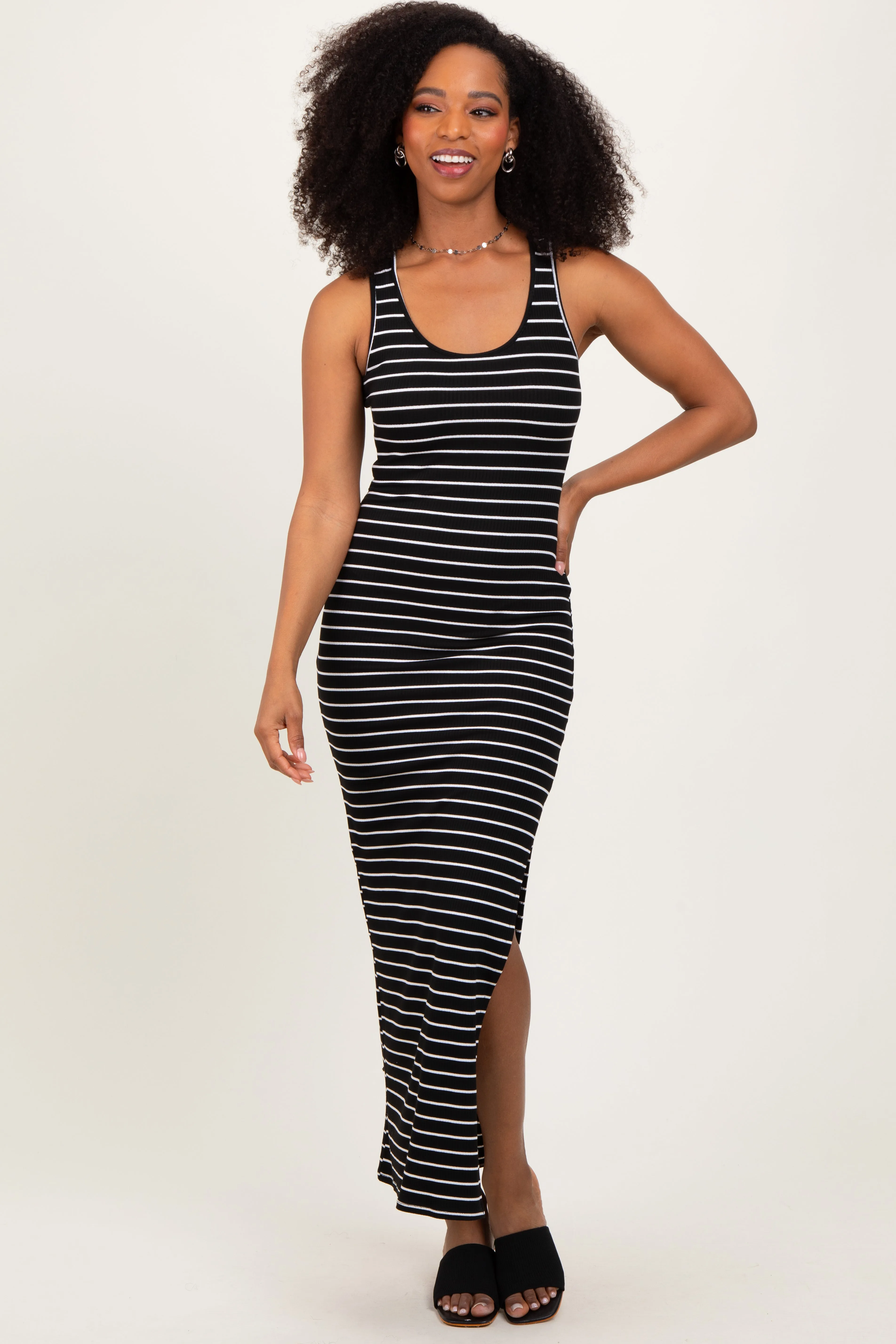 Black Ivory Striped Side Slit Maxi Dress sold by Pinkblush product image thumbnail 2