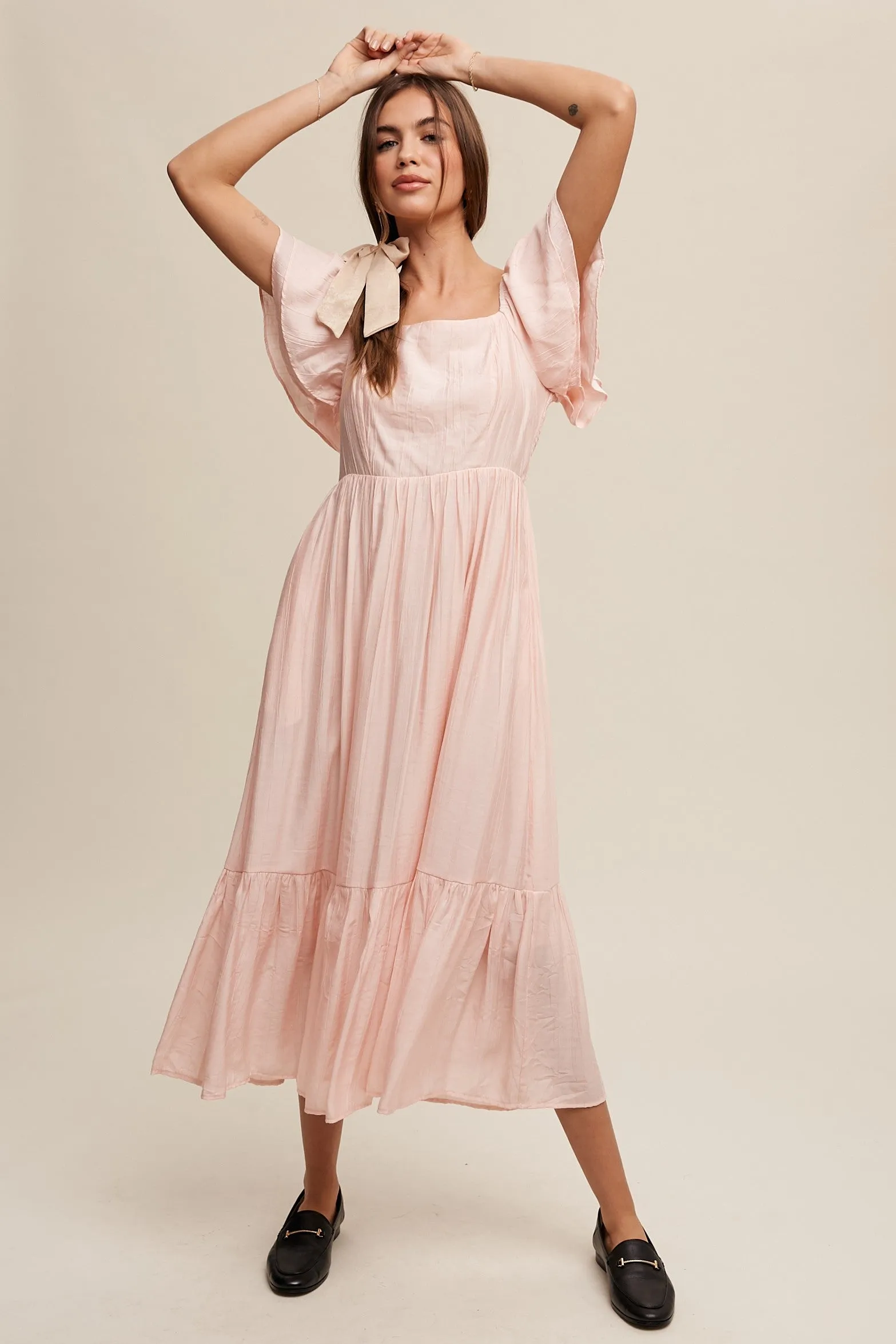 Light Pink Flutter Sleeve Midi Dress sold by Pinkblush product image thumbnail 2