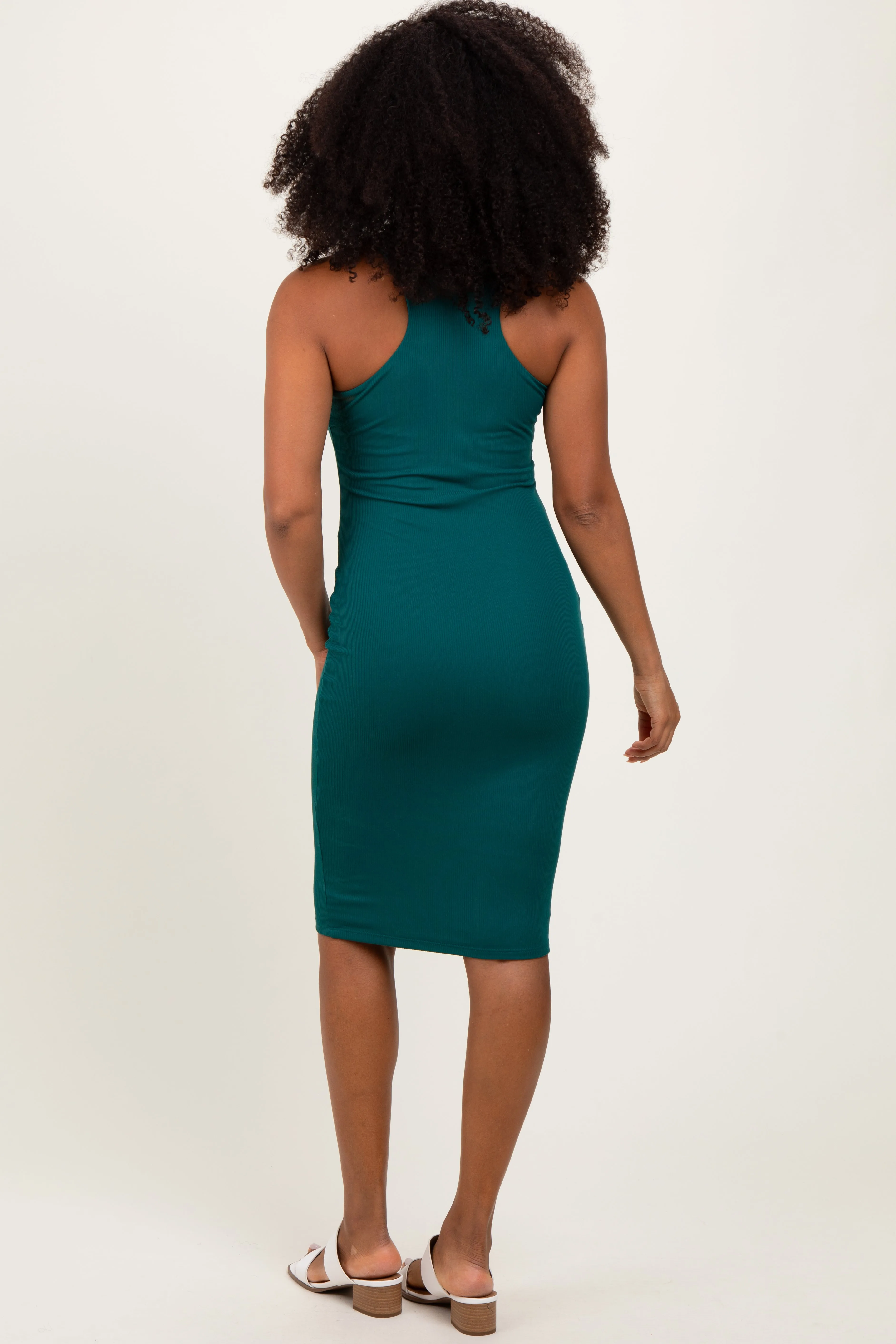 Deep Teal Ribbed Racer Back Sleeveless Midi Dress sold by Pinkblush product image thumbnail 4